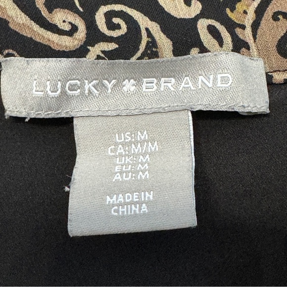 🌿 Lucky Brand Paisley Maxi Dress M Boho Black Long Sleeve Lined Flowy - Picture 6 of 8